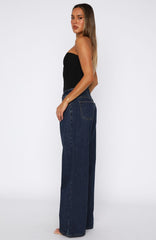 Maeve Low Rise Wide Leg Jeans Dark Blue