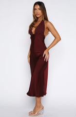 Guess You Miss Me Halter Maxi Dress Burgundy/Pink Dot