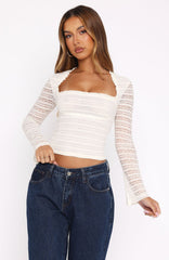 Watch Me Glow Long Sleeve Lace Top Off White