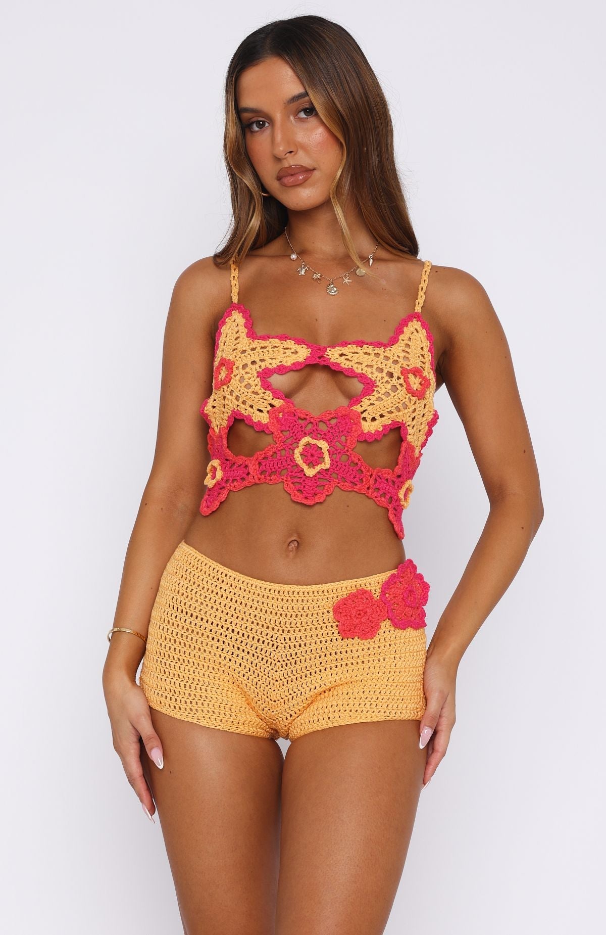 So Fresh Crochet Top Pastel Orange/Pink