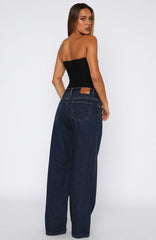 Maeve Low Rise Wide Leg Jeans Dark Blue