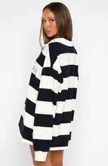 My Reality Striped Long Sleeve Rugby Shirt Navy/Cream Stripe