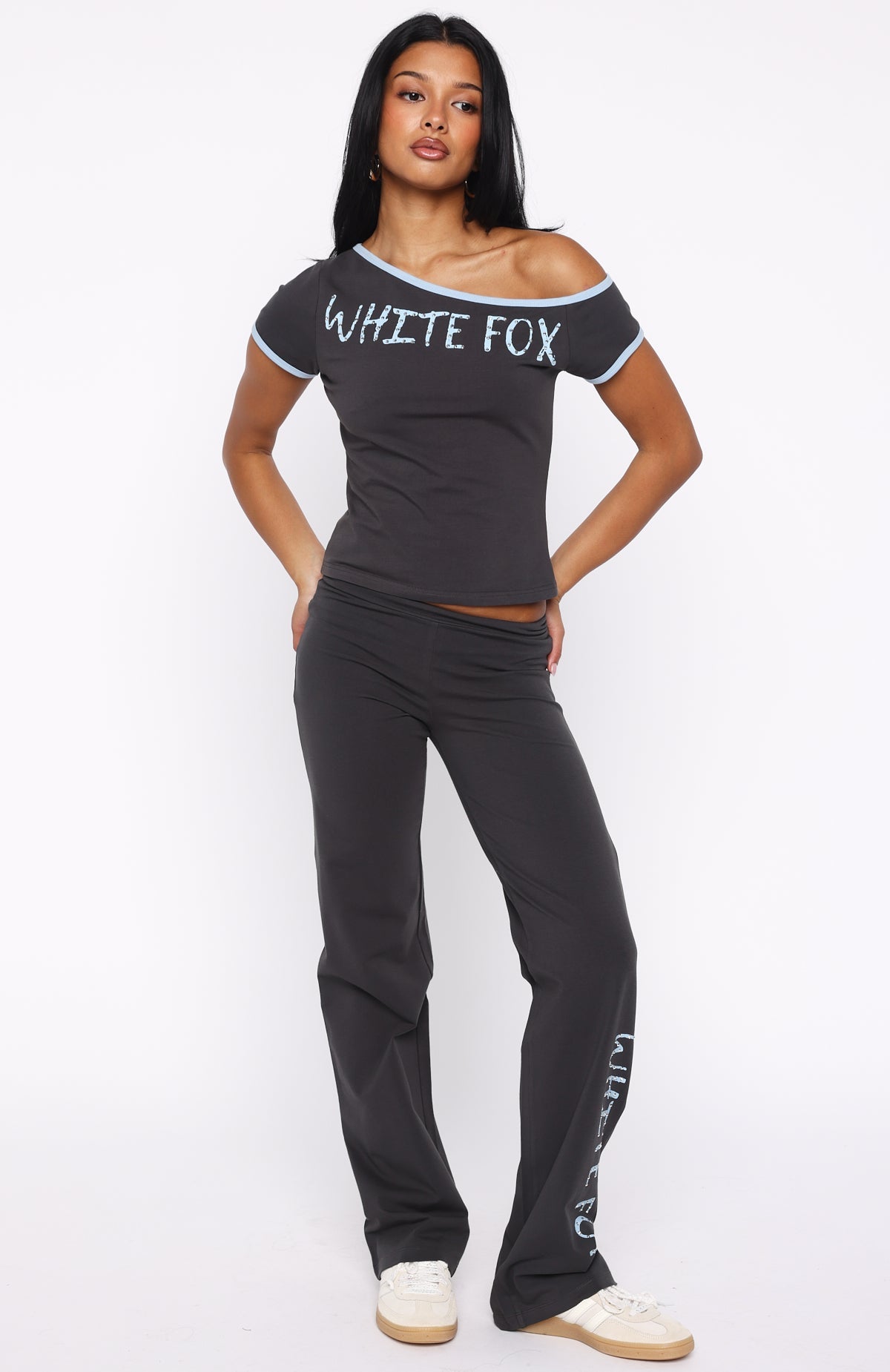 Good Things Take Time Off Shoulder Relaxed Tee Charcoal