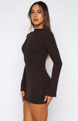 Get On Down Long Sleeve Knit Mini Dress Chocolate