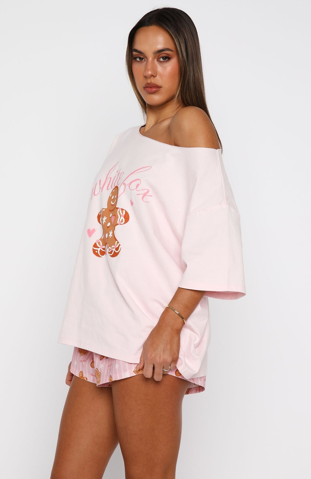 Sweetheart Pyjama Off Shoulder Tee Soft Pink