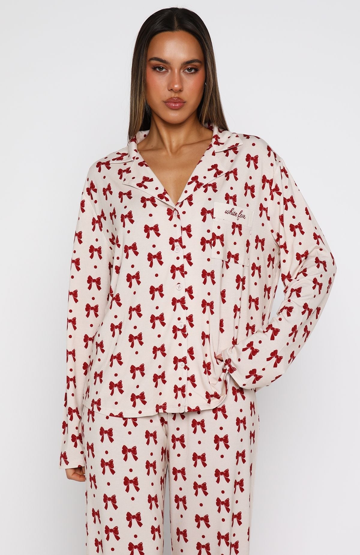 Pillow Talk Printed Long Sleeve Pyjama Set Bow Bliss