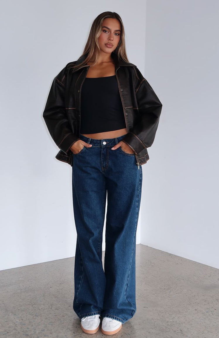 Maeve Low Rise Wide Leg Jeans Dark Blue