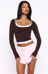 Know Everything Long Sleeve Top Chocolate/Pink