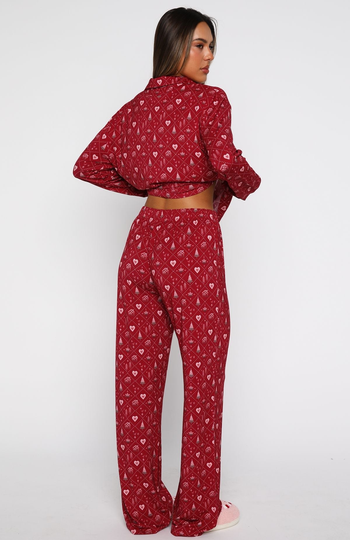 Pillow Talk Printed Long Sleeve Pyjama Set Cherry Noel