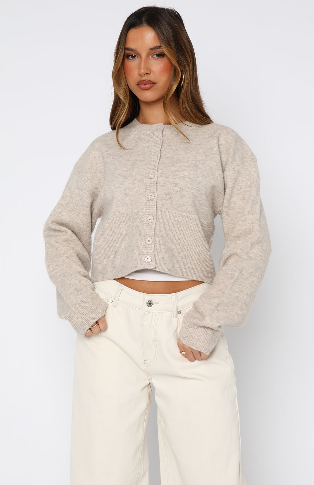 Make Me Happy Knit Cardigan Beige