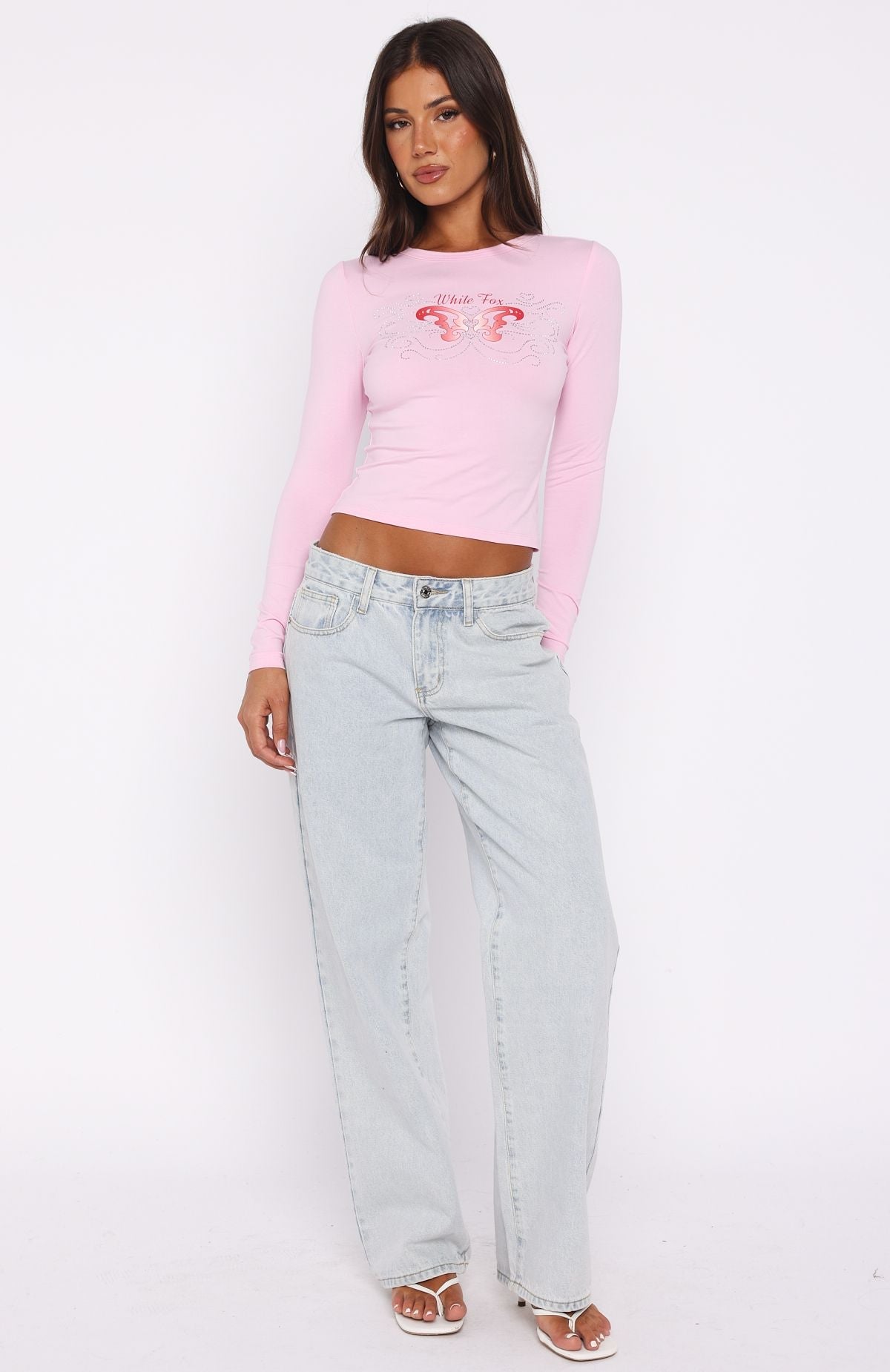 Chasing Butterflies Long Sleeve Baby Tee Pink