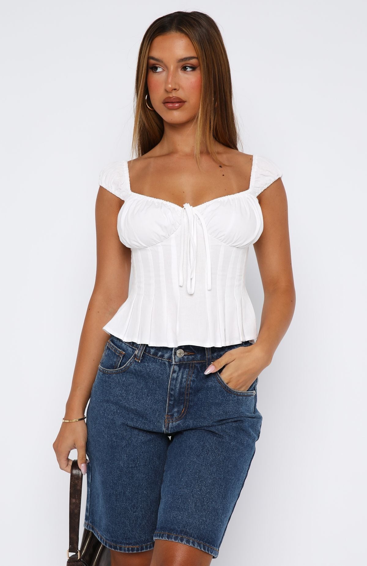 Cut You Off Poplin Top White
