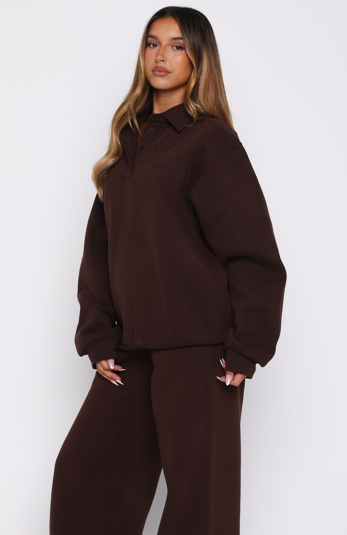 Chill Moves Oversized Henley Sweater Chocolate