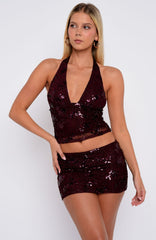 Capri Cove Beaded Mini Skirt Merlot