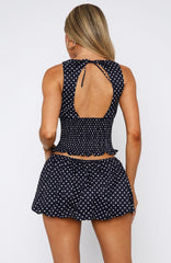 Runaway Heart Top Navy Polka Dot