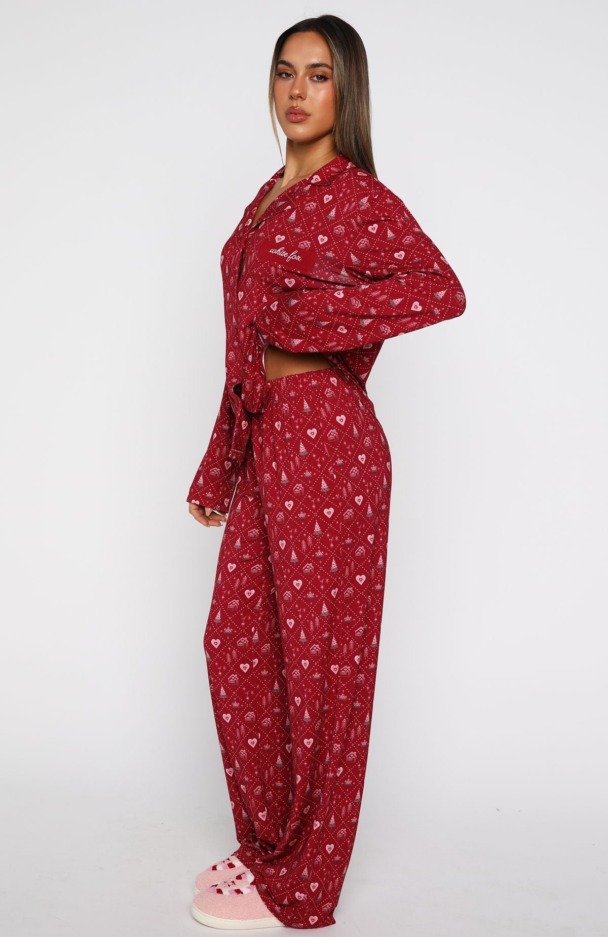 Pillow Talk Printed Long Sleeve Pyjama Set Cherry Noel
