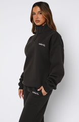 Match Your Words Zip Front Sweater Charcoal