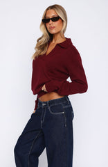 Must Be You Knitted Polo Sweater Burgundy