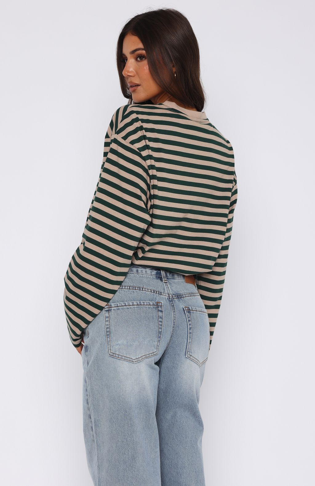 First Time Here Long Sleeve Tee Green/Tan Stripe