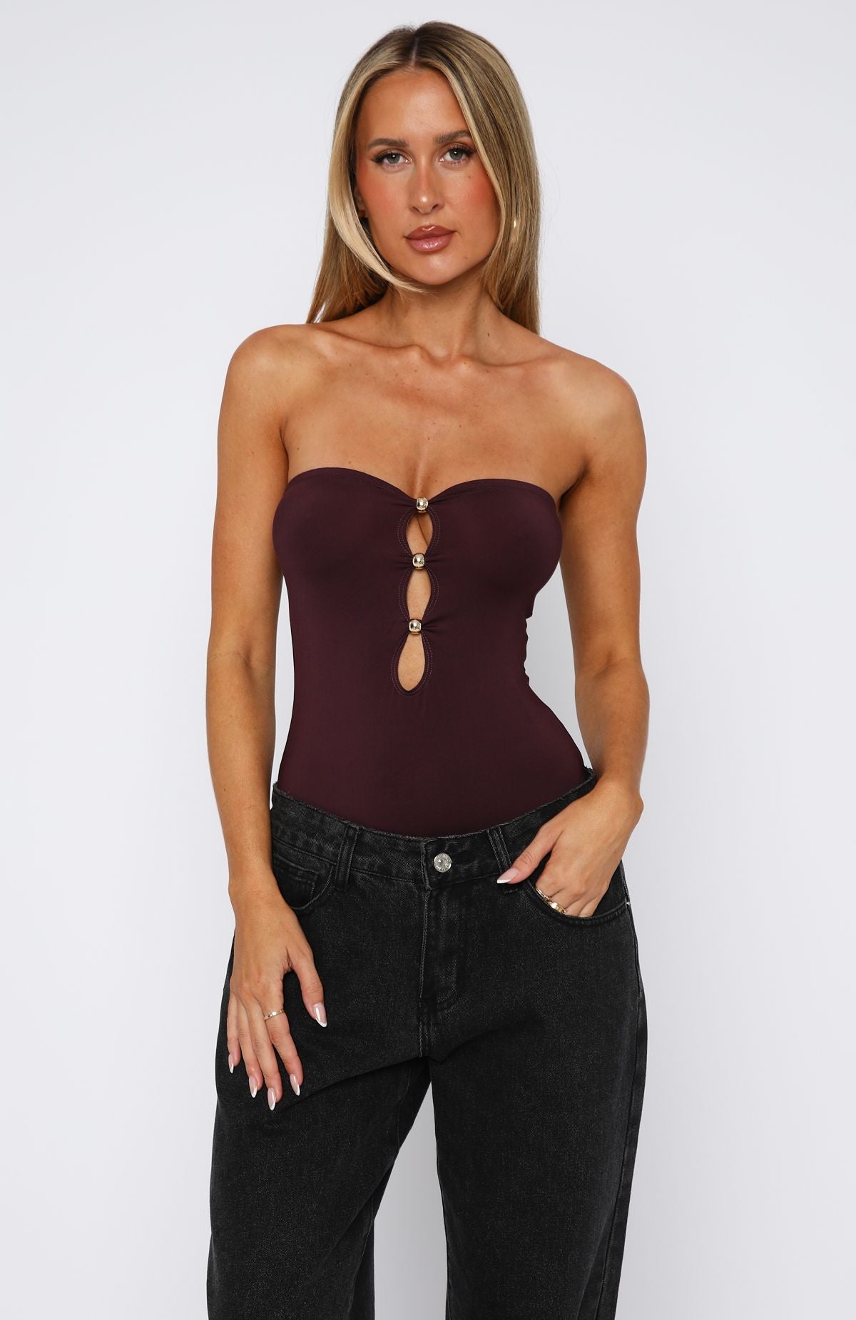 Top Of The Game Strapless Bodysuit Plum
