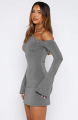 Live Loud Long Sleeve Mini Dress Charcoal