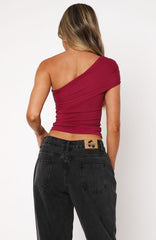 Don't Worry About It One Shoulder Top Berry