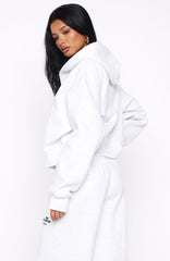 Through Thick And Thin Boxy Zip Front Hoodie Grey Marle