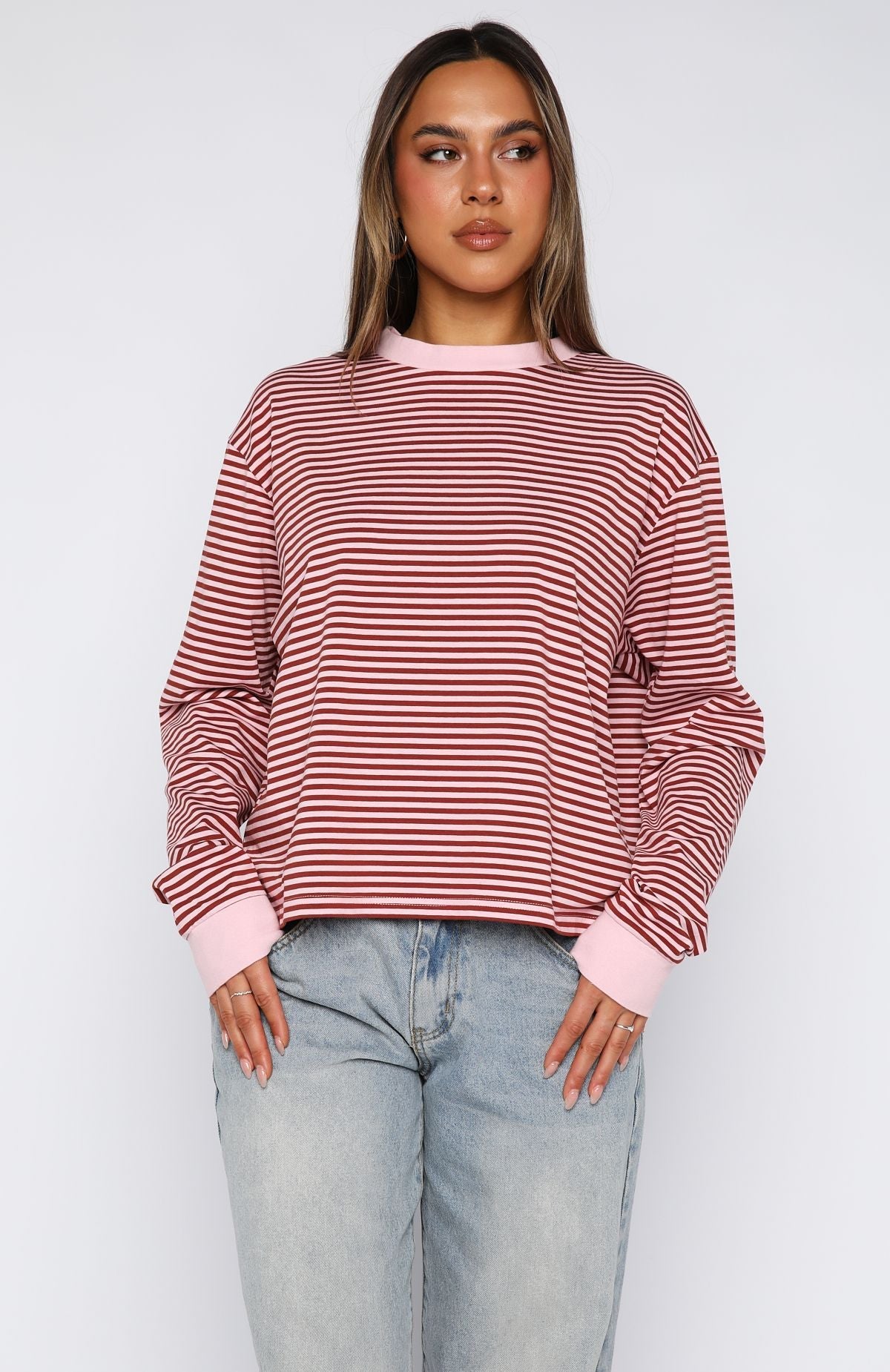Touchdown Long Sleeve Tee Pink Stripe