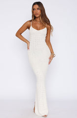 Gotta Give Me Embellished Crochet Maxi Dress Off White