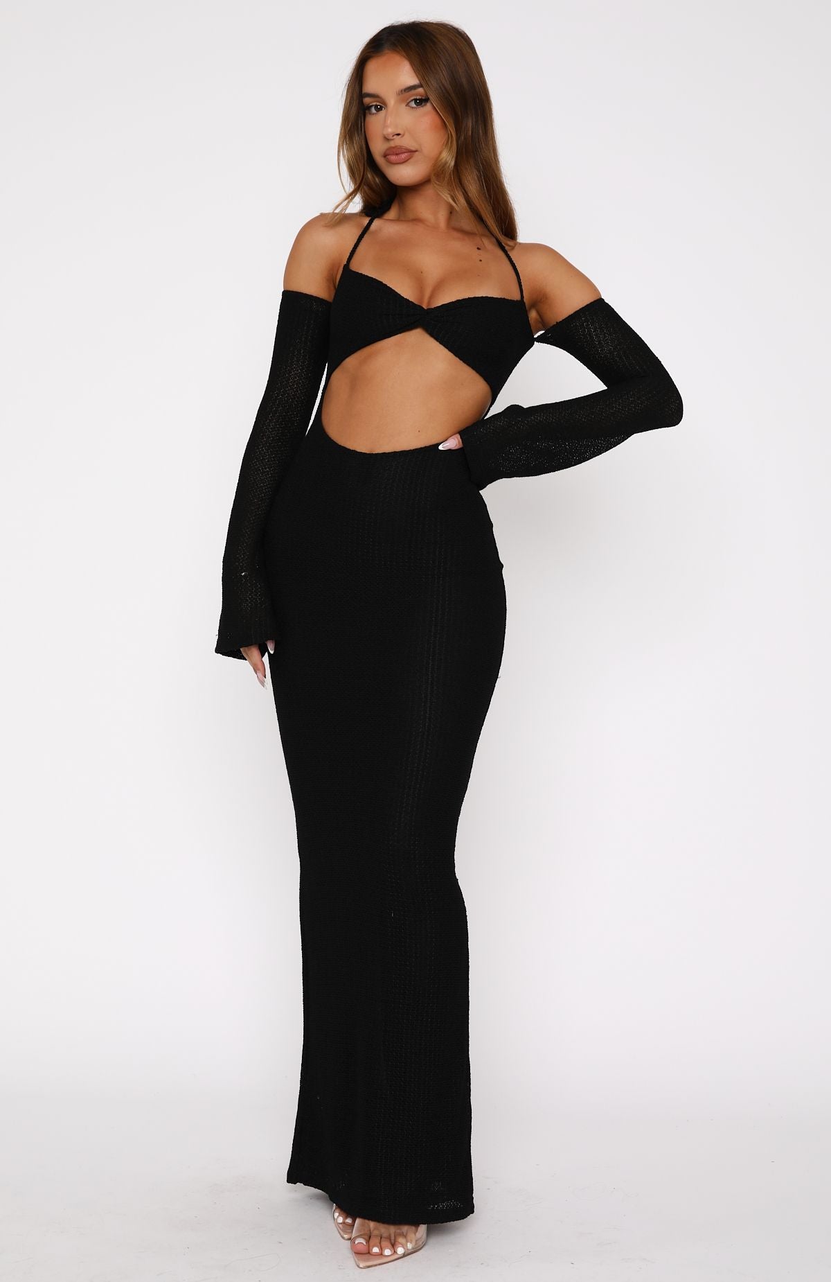 To The Beach Long Sleeve Maxi Dress Black