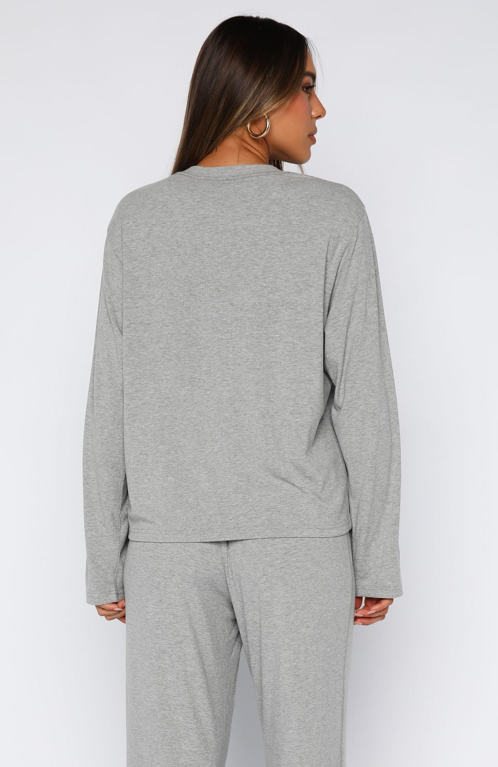 Come A Long Way Soft Lounge Long Sleeve Ribbed Tee Grey Marle