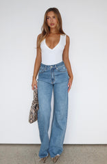 Alana High Waisted Straight Leg Jeans Mid Blue