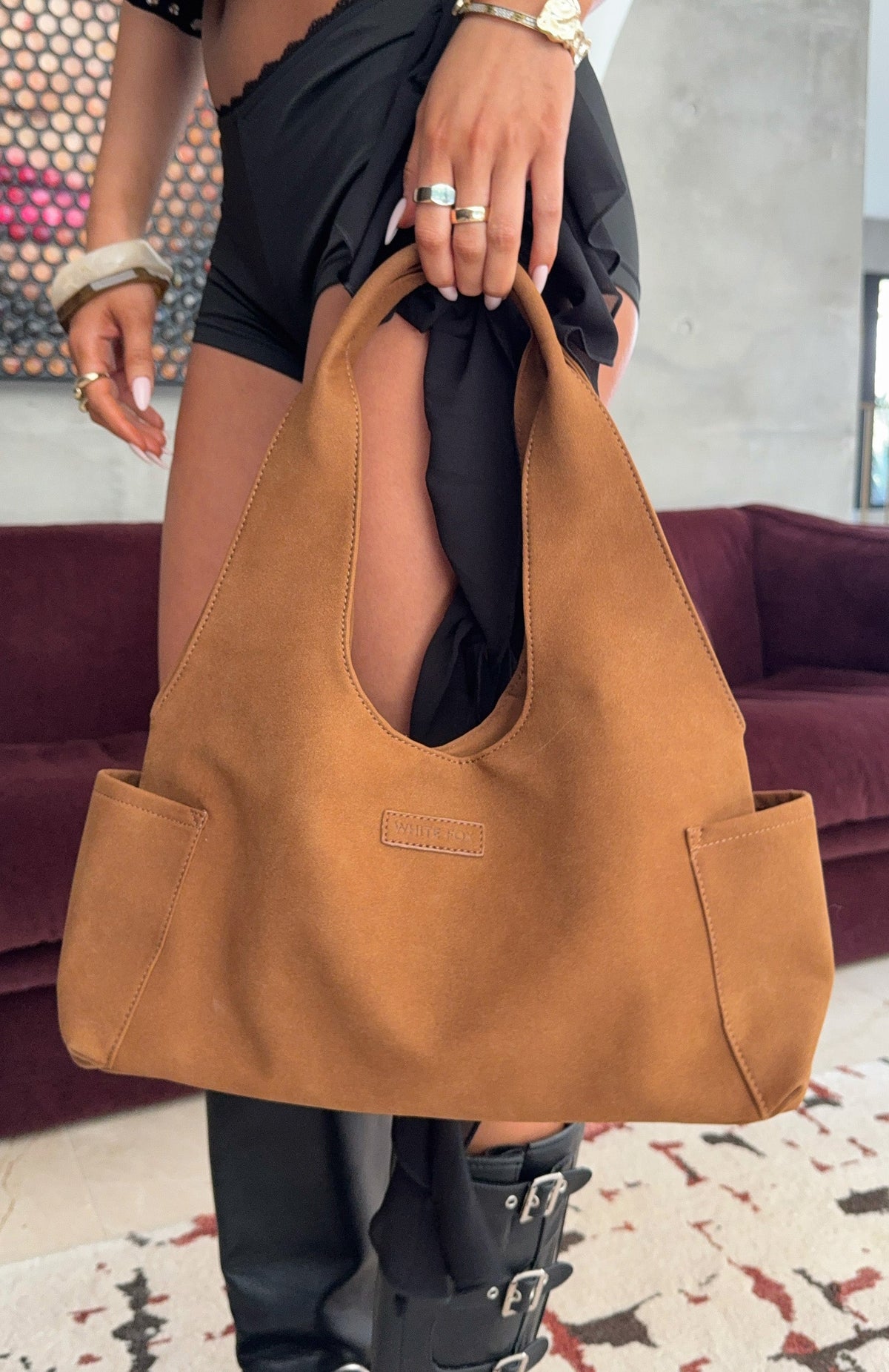 Cariane Shoulder Bag Camel Faux Suede
