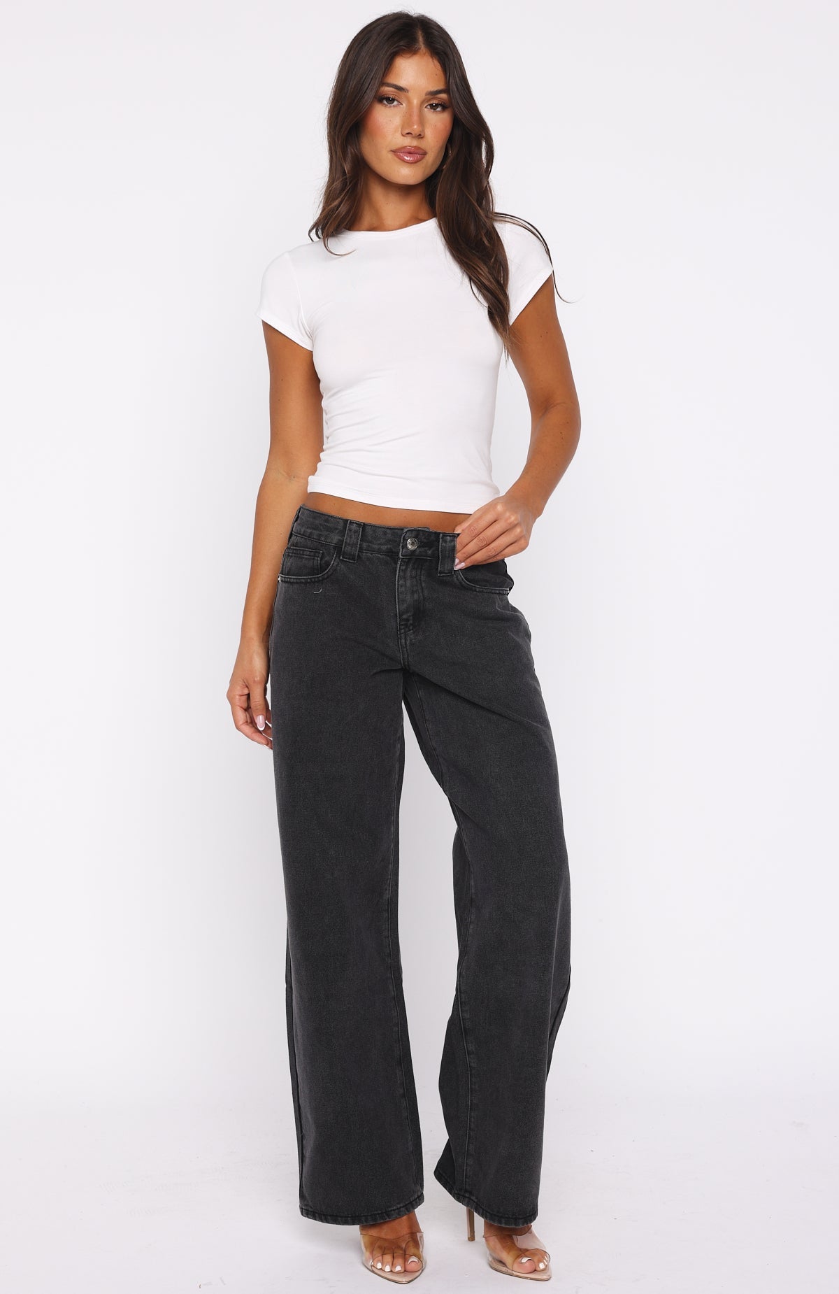 Clarissa Low Rise Wide Leg Jeans Black Acid