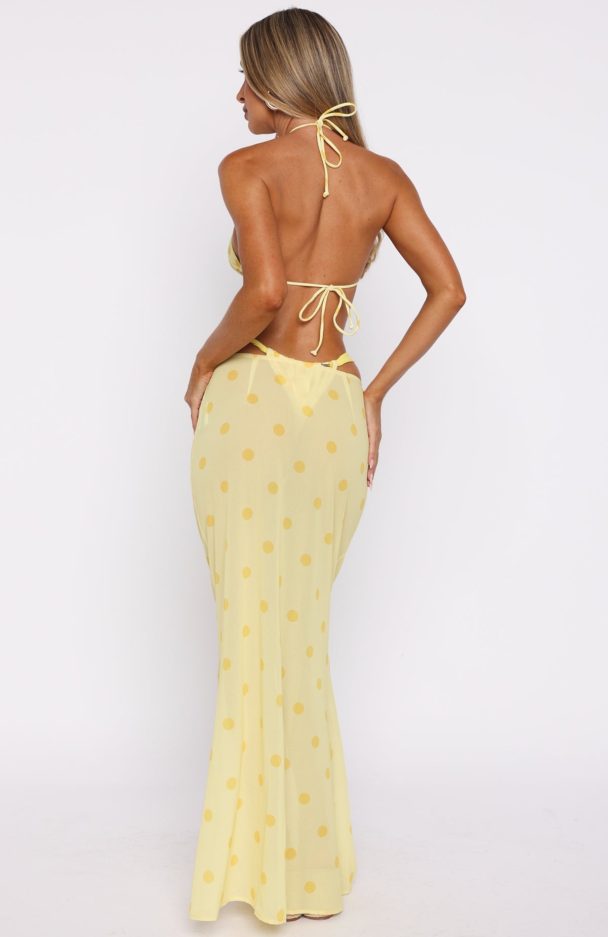 Crowd Pleaser Maxi Skirt Lemon Polka Dot
