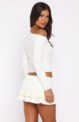 Double Dates Long Sleeve Knit Top White