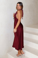 Guess You Miss Me Halter Maxi Dress Burgundy/Pink Dot