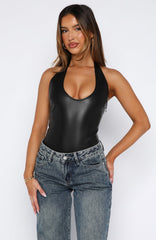 I Think I'm Ready PU Bodysuit Black