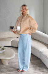 Kiara Mid Rise Barrel Leg Jeans Mid Blue