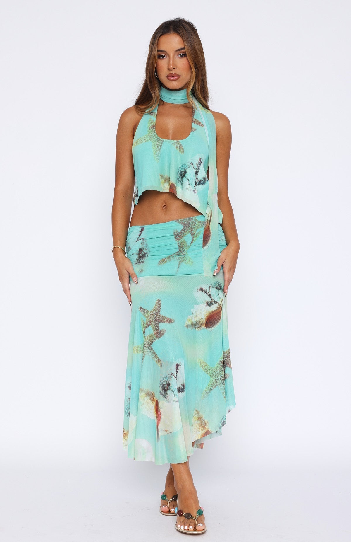 Mediterranean Mirage Midi Skirt Seaside Treasure