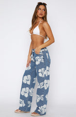 Jeanie Low Rise Wide Leg Jeans Flower Print