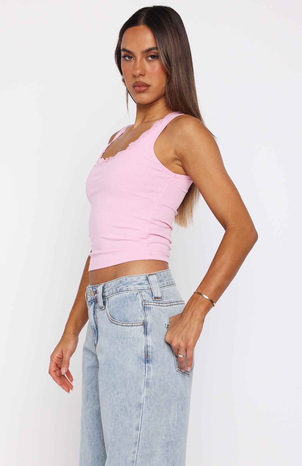 Spotted You Tank Ribbed Top Baby Pink