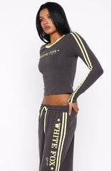 Star Of The Night Long Sleeve V Neck Baby Tee Charcoal