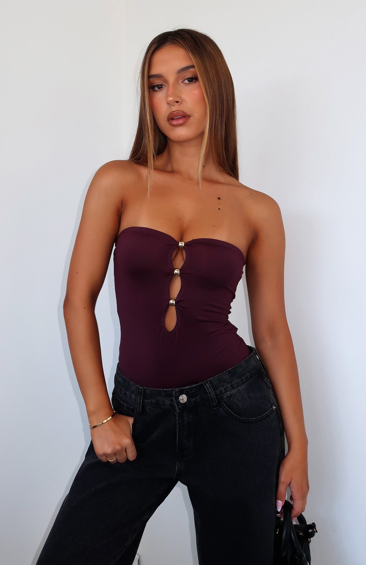 Top Of The Game Strapless Bodysuit Plum