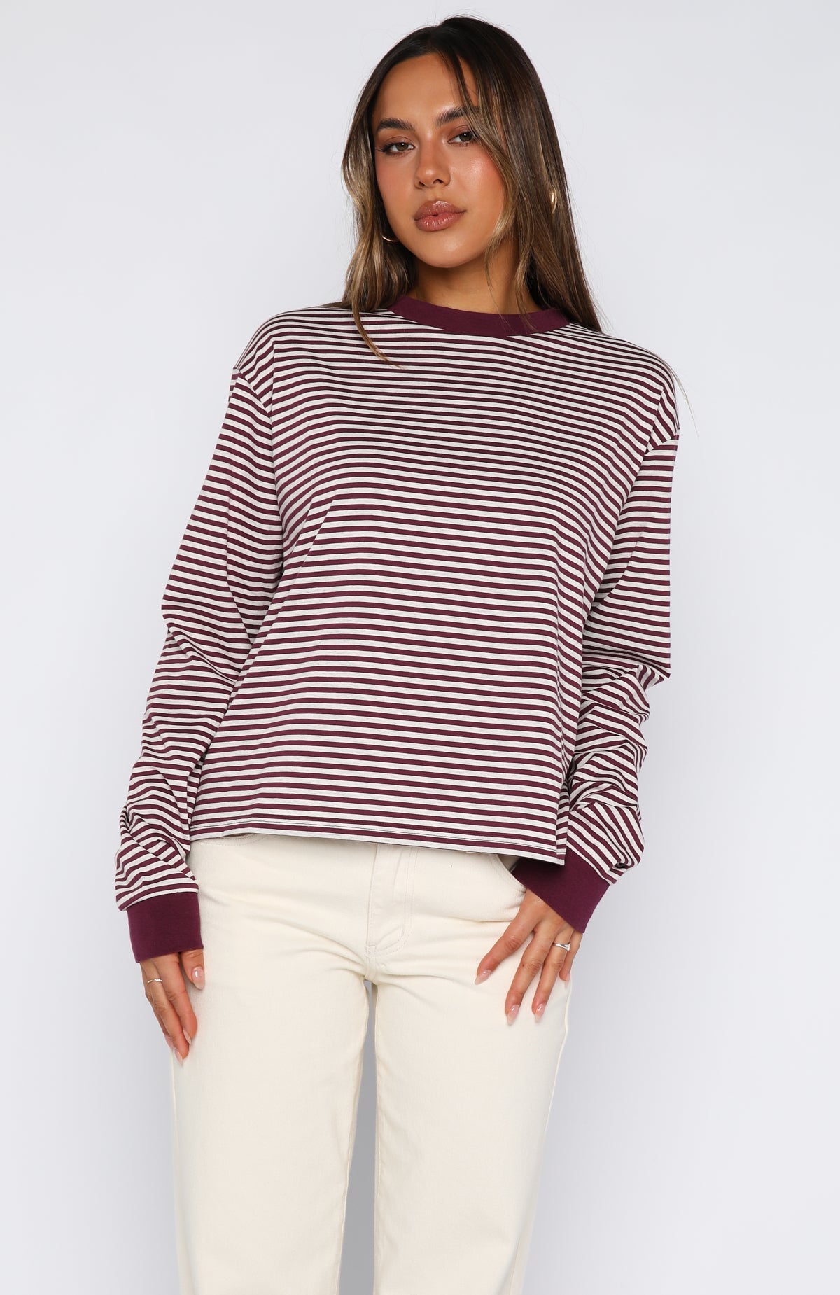 Touchdown Long Sleeve Tee Plum Stripe