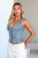 Truth In The Lie Faux Suede Bustier Steel Blue