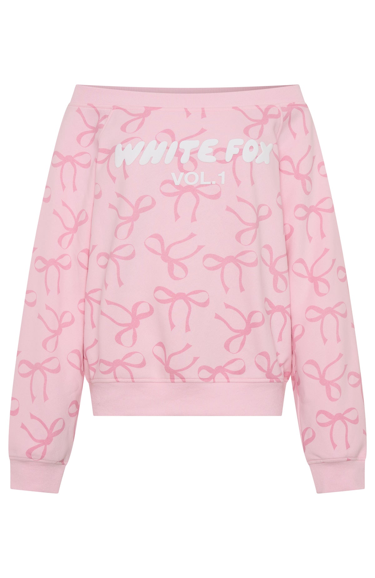 Vol. 1 Off Shoulder Printed Sweater Posy Bow